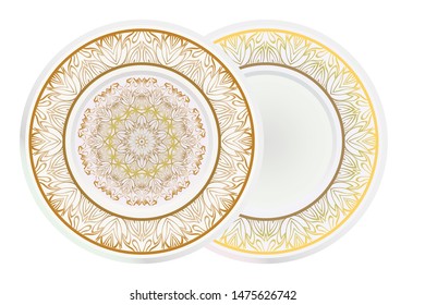 Set of two round decoration frame and Sacred Oriental Mandala. Floral Ornament. Vector Illustration. 