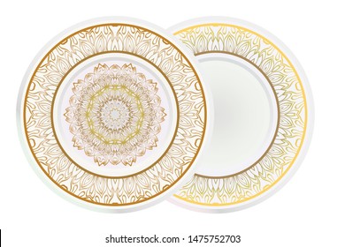 Set of two round decoration frame and Sacred Oriental Mandala. Floral Ornament. Vector Illustration. 
