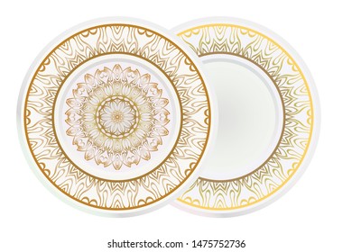 Set of two round decoration frame and Sacred Oriental Mandala. Floral Ornament. Vector Illustration. 