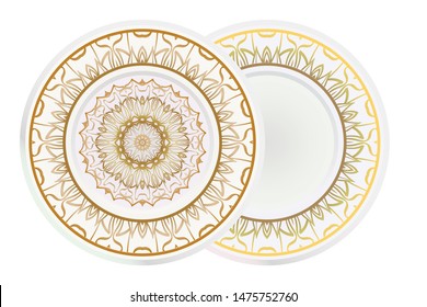 Set of two round decoration frame and Sacred Oriental Mandala. Floral Ornament. Vector Illustration. 