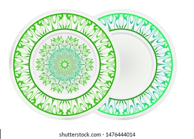 Set of two round decoration frame and Sacred Oriental Mandala. Floral Ornament. Vector Illustration. 