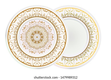 Set of two round decoration frame and Sacred Oriental Mandala. Floral Ornament. Vector Illustration. 