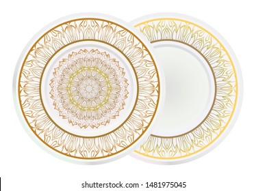 Set of two round decoration frame and Sacred Oriental Mandala. Floral Ornament. Vector Illustration. 