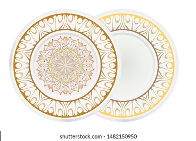 Set of two round decoration frame and Sacred Oriental Mandala. Floral Ornament. Vector Illustration. 
