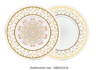 Set of two round decoration frame and Sacred Oriental Mandala. Floral Ornament. Vector Illustration. 