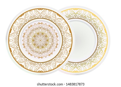 Set of two round decoration frame and Sacred Oriental Mandala. Floral Ornament. Vector Illustration. 