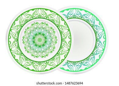 Set of two round decoration frame and Sacred Oriental Mandala. Floral Ornament. Vector Illustration. 