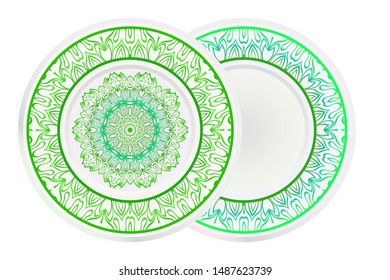 Set of two round decoration frame and Sacred Oriental Mandala. Floral Ornament. Vector Illustration. 