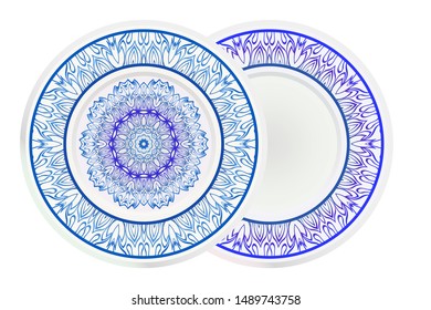 Set of two round decoration frame and Sacred Oriental Mandala. Floral Ornament. Vector Illustration. 