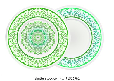 Set of two round decoration frame and Sacred Oriental Mandala. Floral Ornament. Vector Illustration. 