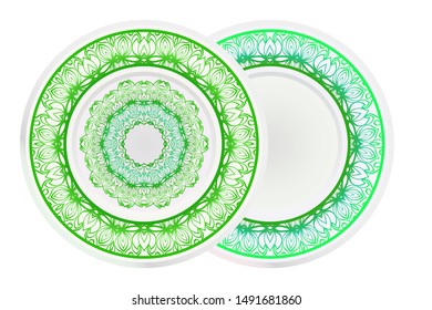 Set of two round decoration frame and Sacred Oriental Mandala. Floral Ornament. Vector Illustration. 