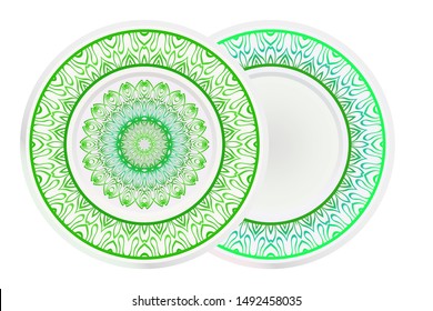 Set of two round decoration frame and Sacred Oriental Mandala. Floral Ornament. Vector Illustration. 