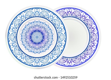 Set of two round decoration frame and Sacred Oriental Mandala. Floral Ornament. Vector Illustration. 