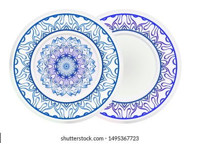 Set of two round decoration frame and Sacred Oriental Mandala. Floral Ornament. Vector Illustration. 