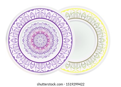 Set of two round decoration frame and Sacred Oriental Mandala. Floral Ornament. Vector Illustration. 