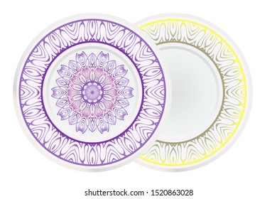Set of two round decoration frame and Sacred Oriental Mandala. Floral Ornament. Vector Illustration. 