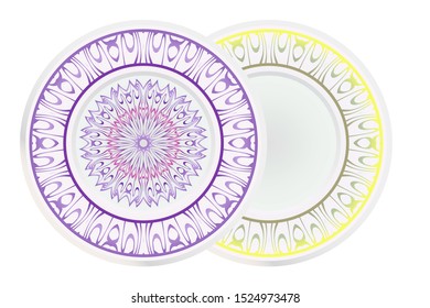 Set of two round decoration frame and Sacred Oriental Mandala. Floral Ornament. Vector Illustration. 