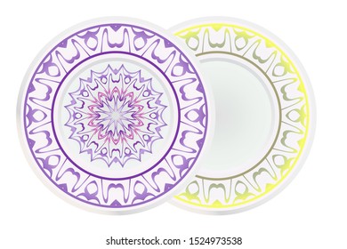 Set of two round decoration frame and Sacred Oriental Mandala. Floral Ornament. Vector Illustration. 