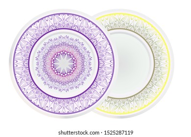 Set of two round decoration frame and Sacred Oriental Mandala. Floral Ornament. Vector Illustration. 