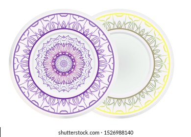 Set of two round decoration frame and Sacred Oriental Mandala. Floral Ornament. Vector Illustration. 