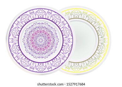 Set of two round decoration frame and Sacred Oriental Mandala. Floral Ornament. Vector Illustration. 