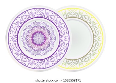 Set of two round decoration frame and Sacred Oriental Mandala. Floral Ornament. Vector Illustration. 