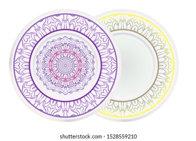 Set of two round decoration frame and Sacred Oriental Mandala. Floral Ornament. Vector Illustration. 