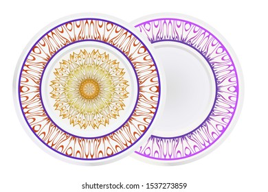Set of two round decoration frame and Sacred Oriental Mandala. Floral Ornament. Vector Illustration. 