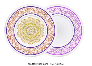 Set of two round decoration frame and Sacred Oriental Mandala. Floral Ornament. Vector Illustration. 