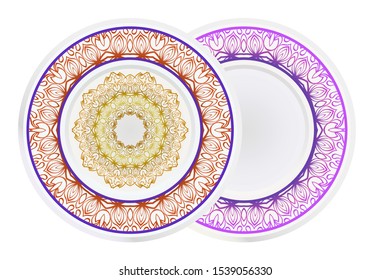 Set of two round decoration frame and Sacred Oriental Mandala. Floral Ornament. Vector Illustration. 
