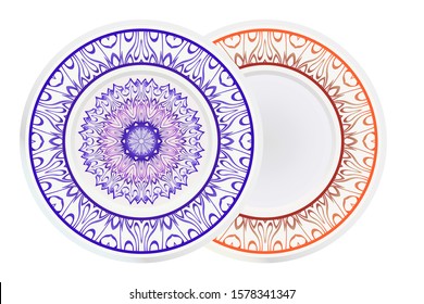 Set of two round decoration frame and Sacred Oriental Mandala. Floral Ornament. Vector Illustration. 