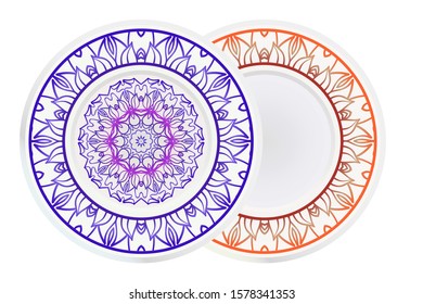 Set of two round decoration frame and Sacred Oriental Mandala. Floral Ornament. Vector Illustration. 