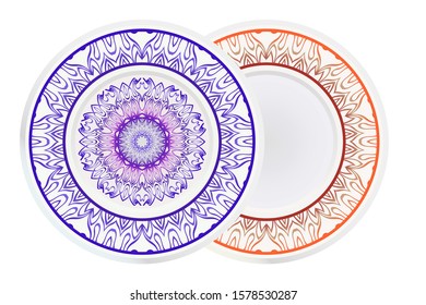 Set of two round decoration frame and Sacred Oriental Mandala. Floral Ornament. Vector Illustration. 
