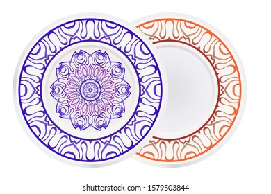 Set of two round decoration frame and Sacred Oriental Mandala. Floral Ornament. Vector Illustration. 