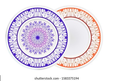 Set of two round decoration frame and Sacred Oriental Mandala. Floral Ornament. Vector Illustration. 