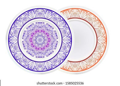 Set of two round decoration frame and Sacred Oriental Mandala. Floral Ornament. Vector Illustration. 