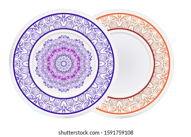 Set of two round decoration frame and Sacred Oriental Mandala. Floral Ornament. Vector Illustration. 