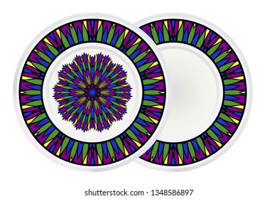 Set of two Round Floral Ornament Mandala. Vector Illustration.. For Home Decor, Interior Design, Coloring Book, Greeting Card, Invitation, Tattoo. Anti-Stress Therapy Pattern.