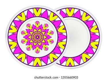 Set of two Round Floral Ornament Mandala. Vector Illustration.. For Home Decor, Interior Design, Coloring Book, Greeting Card, Invitation, Tattoo. Anti-Stress Therapy Pattern.