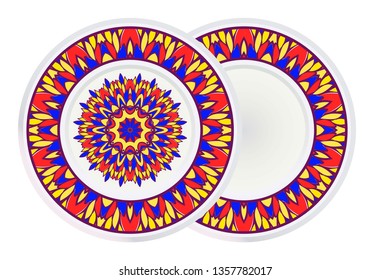 Set of two Round Floral Ornament Mandala. Vector Illustration.. For Home Decor, Interior Design, Coloring Book, Greeting Card, Invitation, Tattoo. Anti-Stress Therapy Pattern.
