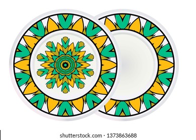 Set of two Round Floral Ornament Mandala. Vector Illustration.. For Home Decor, Interior Design, Coloring Book, Greeting Card, Invitation, Tattoo. Anti-Stress Therapy Pattern.