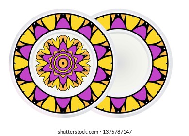 Set of two Round Floral Ornament Mandala. Vector Illustration.. For Home Decor, Interior Design, Coloring Book, Greeting Card, Invitation, Tattoo. Anti-Stress Therapy Pattern.