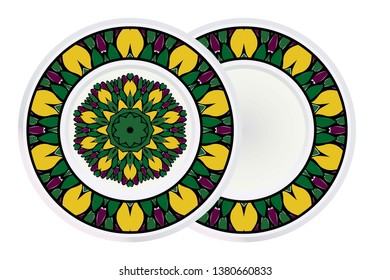 Set of two Round Floral Ornament Mandala. Vector Illustration.. For Home Decor, Interior Design, Coloring Book, Greeting Card, Invitation, Tattoo. Anti-Stress Therapy Pattern.