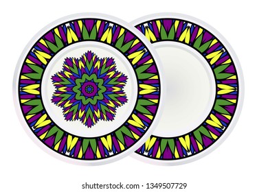 Set of two Round Mandala and frame. For Coloring Book, Greeting Card, Invitation, Tattoo. Anti-Stress Therapy Pattern. Vector Illustration.