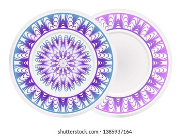 Set of two round ornament with decorative mandala. Vector illustration.