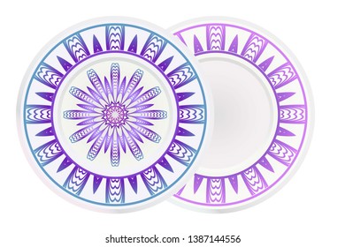Set of two round ornament with decorative mandala. Vector illustration.