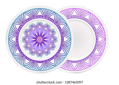 Set of two round ornament with decorative mandala. Vector illustration.
