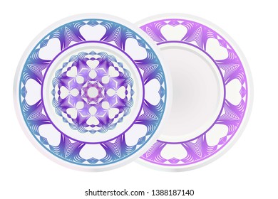 Set of two round ornament with decorative mandala. Vector illustration.