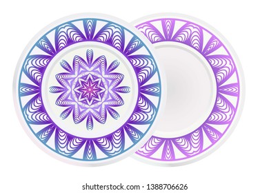 Set of two round ornament with decorative mandala. Vector illustration.