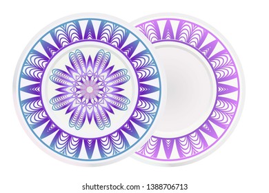 Set of two round ornament with decorative mandala. Vector illustration.